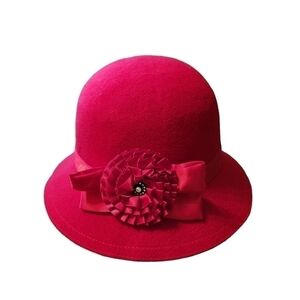Alessia Bianchi Felt Cloche Hat Red Flower Rosette